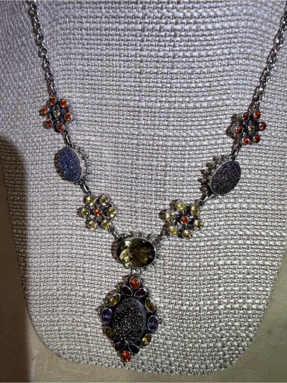Michael Valitutti Set SS Genuine Stone Druzy Floral Pendant Necklace & Earring